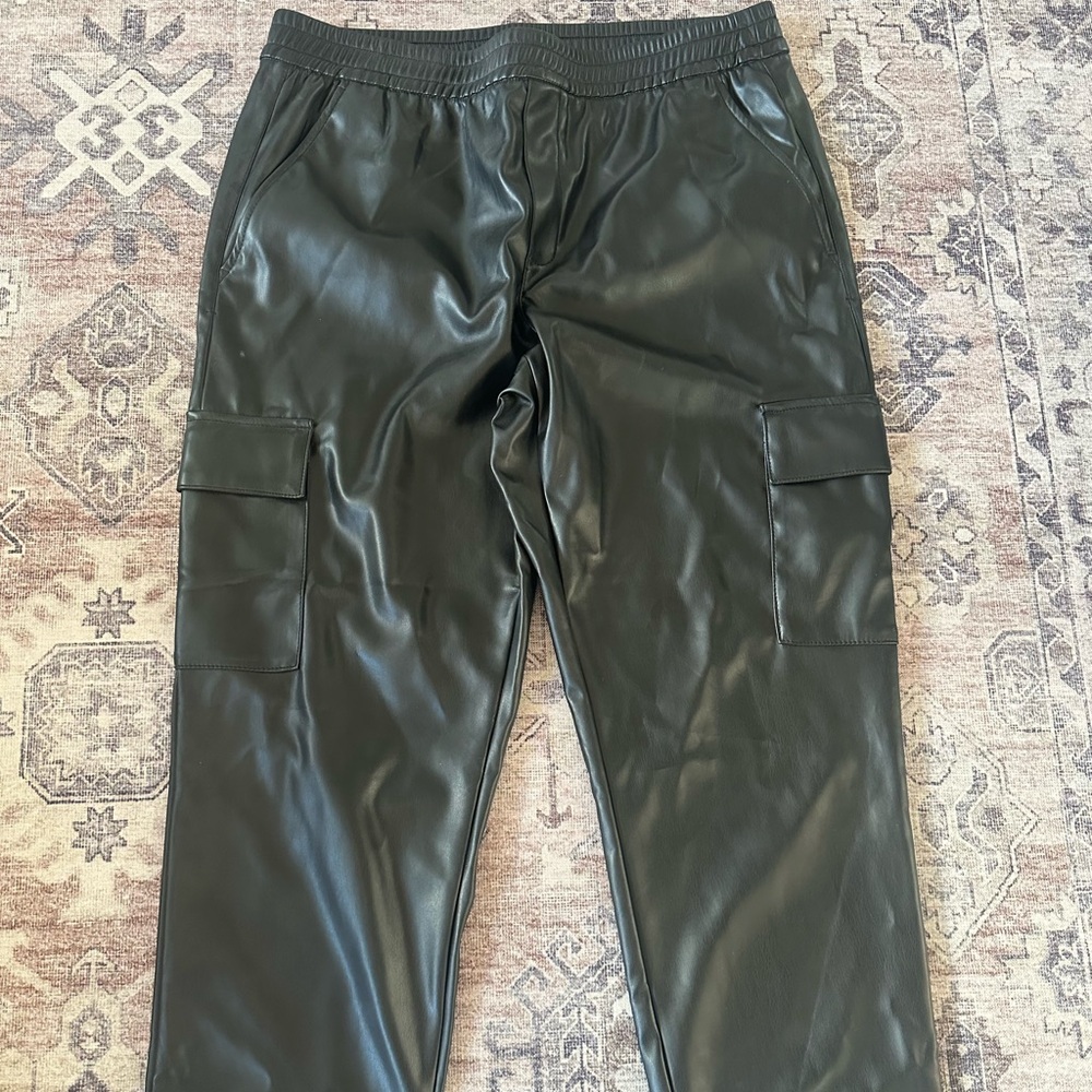 Women’s Black Faux Leather Cargo Pants
